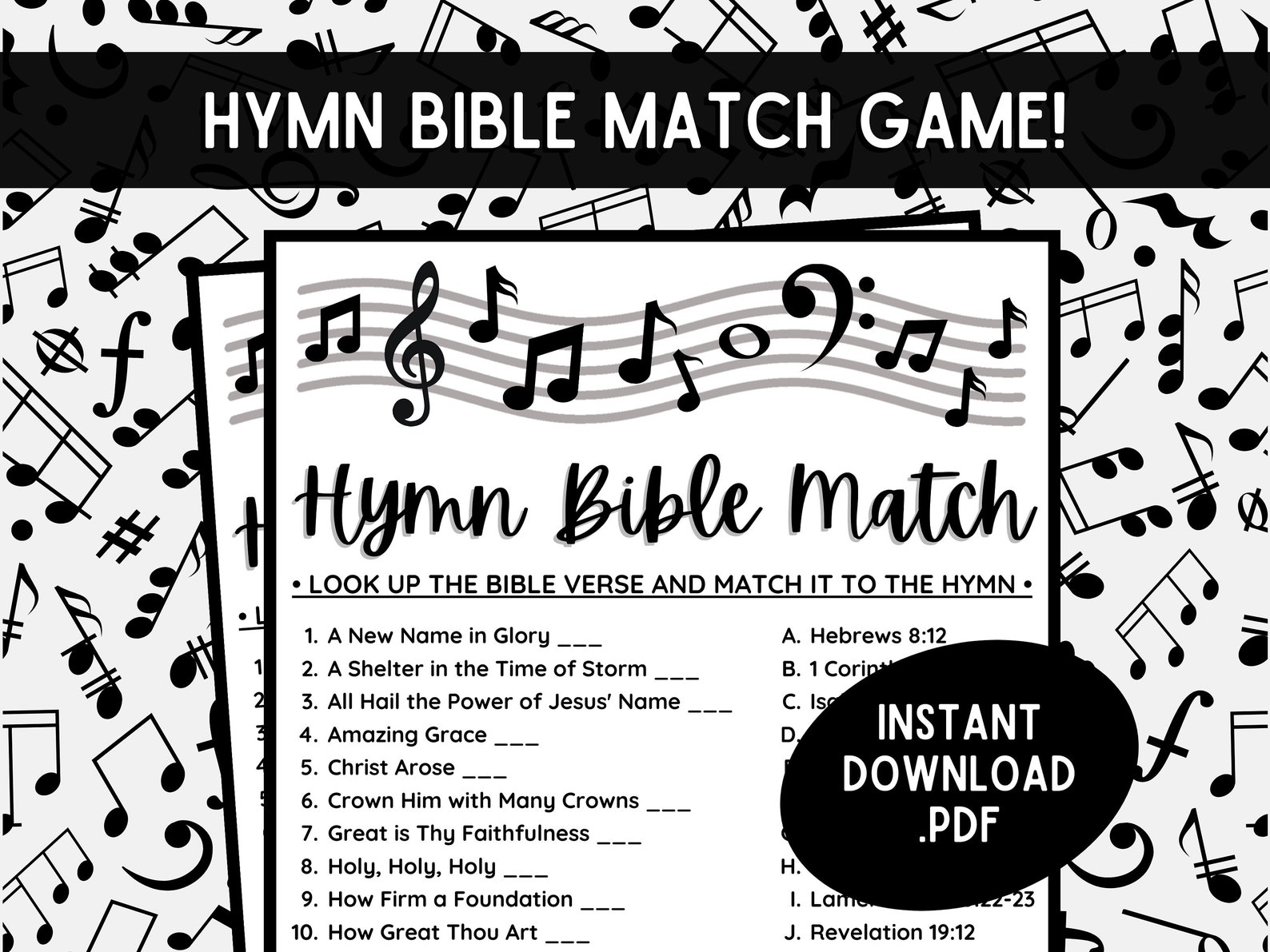 Hymn Bible Match Game Bible Match Party Game Bible Games for Kids