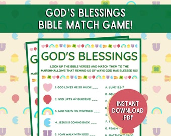 God's Blessings Bible Match Game | March Bible Match Party Game | Bible Games for Kids & Adults | Church Games