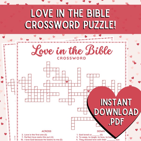 Bible Valentine Crossword Puzzle | Love Crossword Puzzle | Marriage Bible Game | Valentine Bible Party Game | Bible Games for Kids & Adults