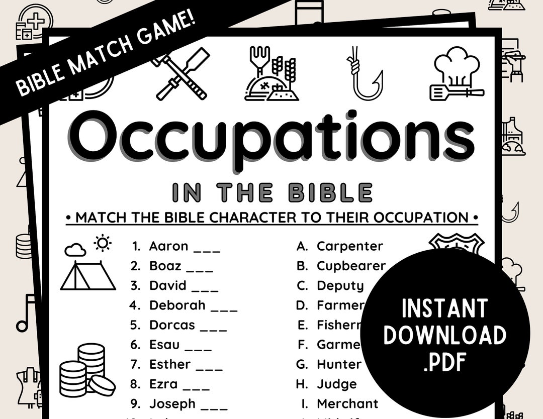 Occupations in the Bible Match Game Bible Match Party Game Etsy
