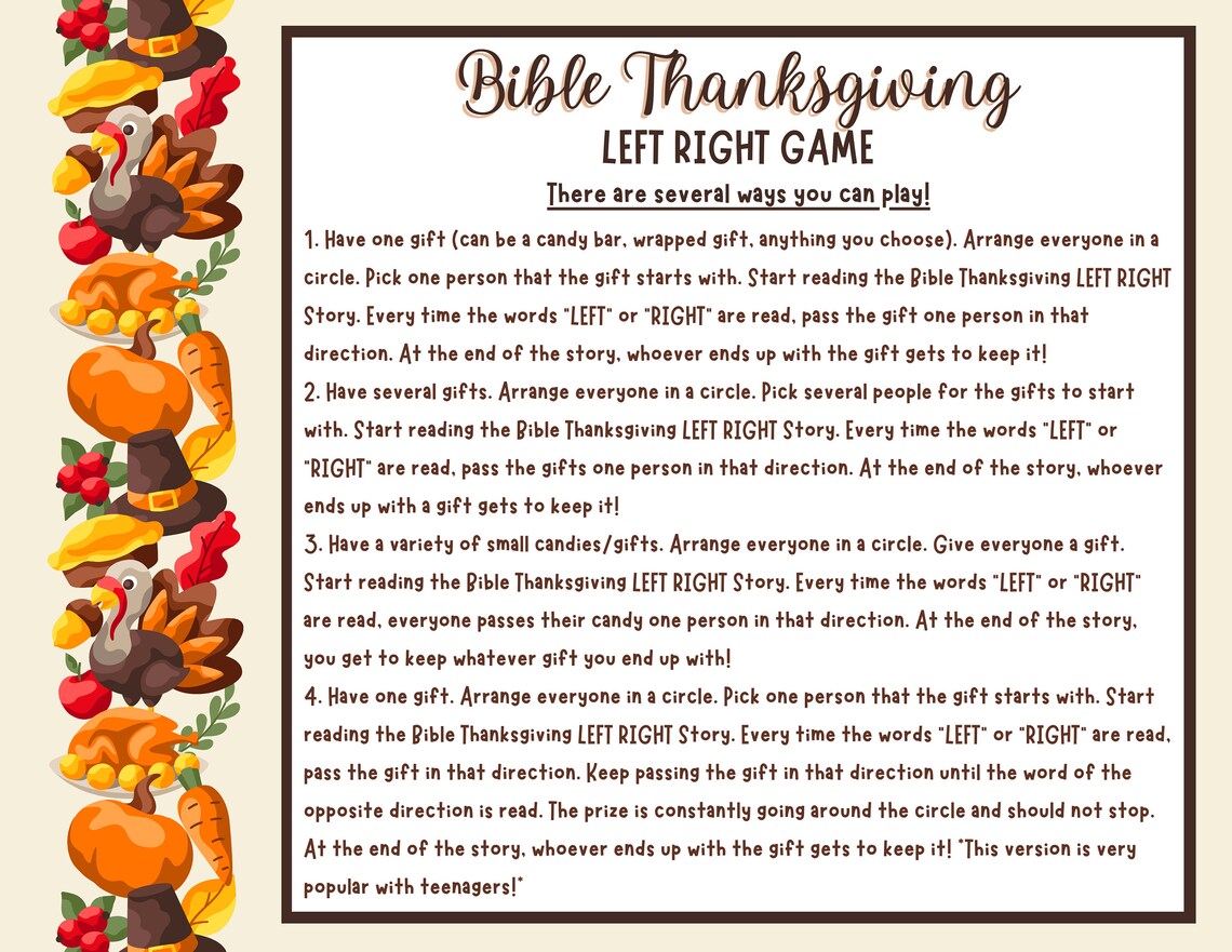 Bible Thanksgiving Left Right Game - Etsy