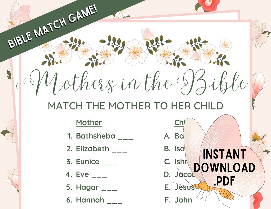 Mothers Day Bible Match Game Mothers in the Bible Match - Etsy