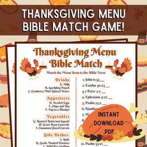 Thanksgiving Menu Bible Match Game: Church Harvest Activity (PDF)