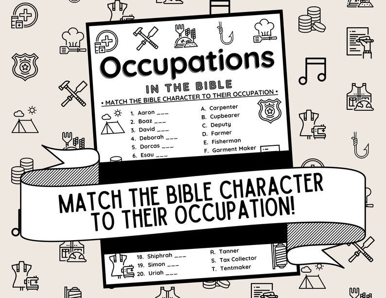 Occupations in the Bible Match Game Bible Match Party Game Bible Games