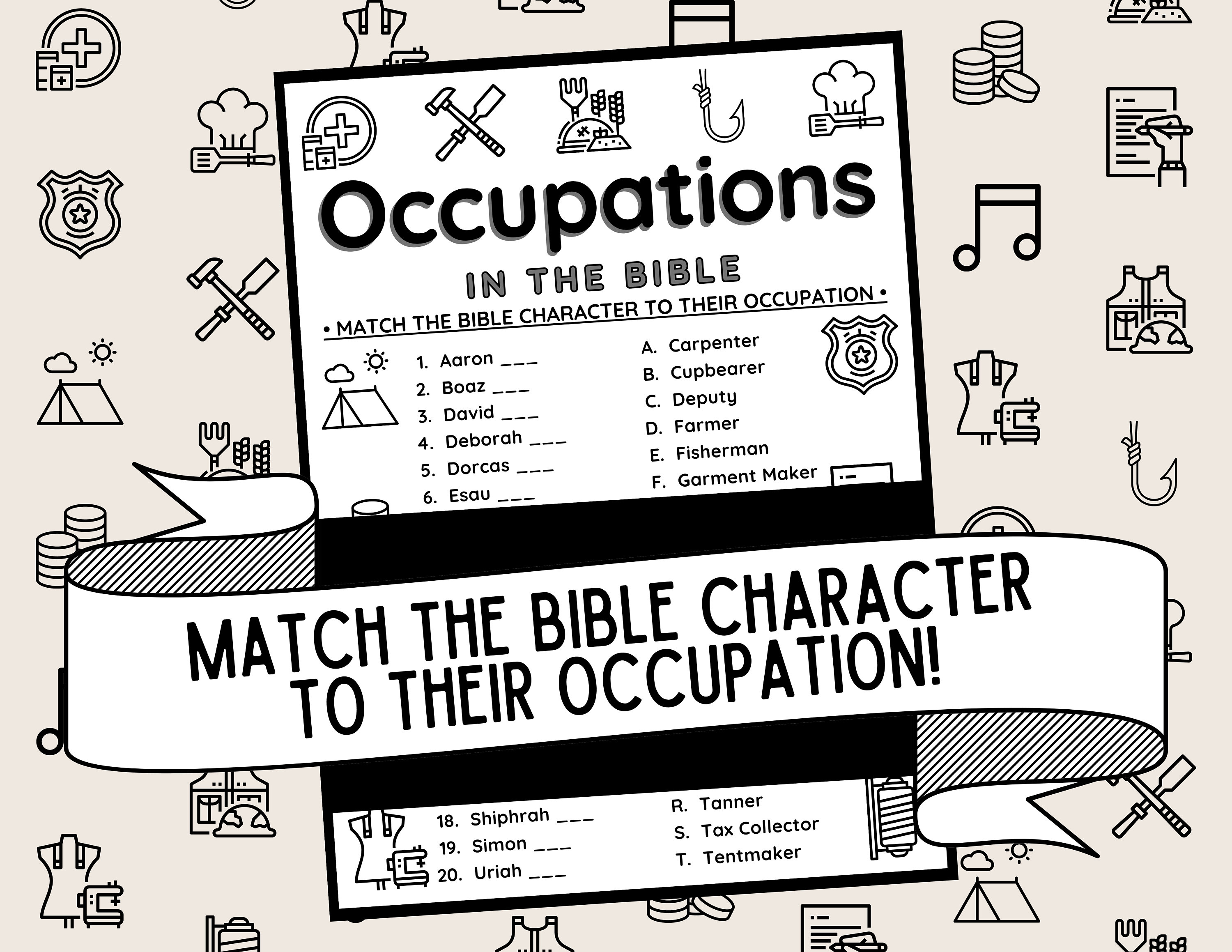 Occupations in the Bible Match Game Bible Match Party Game Bible Games