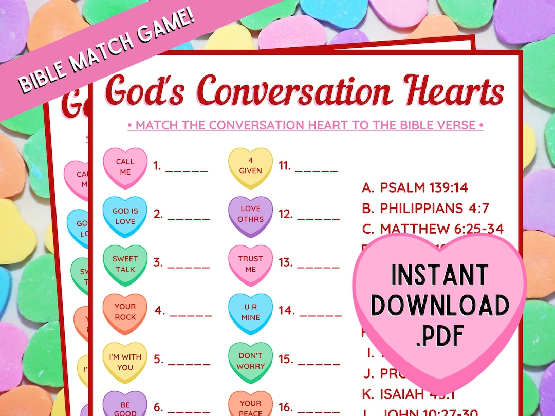 God's Conversation Hearts Bible Match Game Valentine - Etsy
