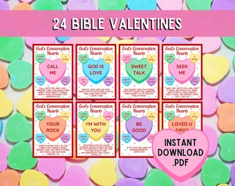 God's Conversation Hearts Valentine Cards | Bible Valentine Cards | Bible Valentines | Church Valentines | Conversation Hearts