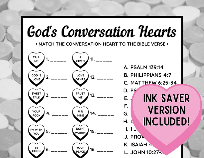God's Conversation Hearts Bible Match Game Valentine - Etsy