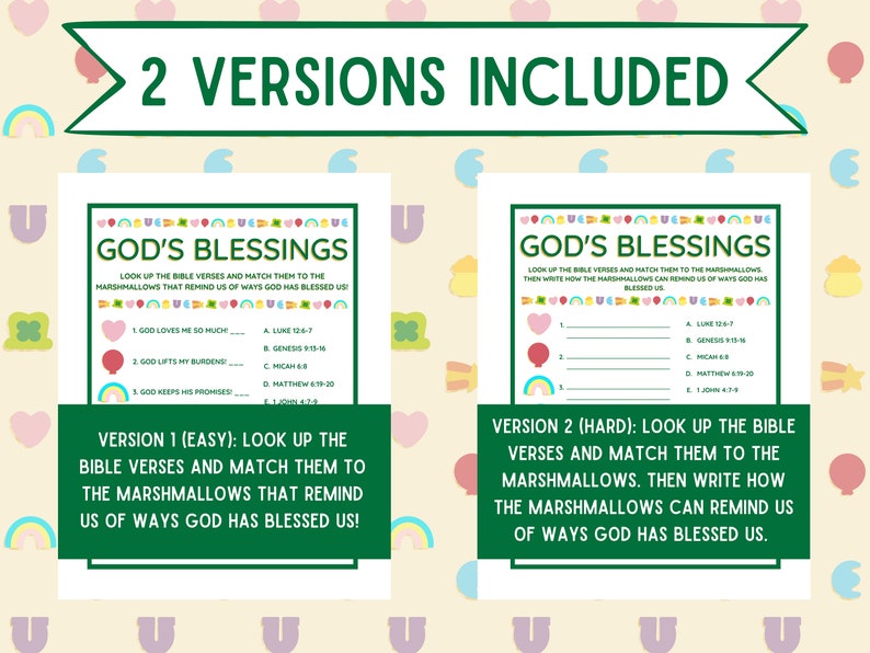 God's Blessings Bible Match Game: Church Party Activity (PDF Download ...