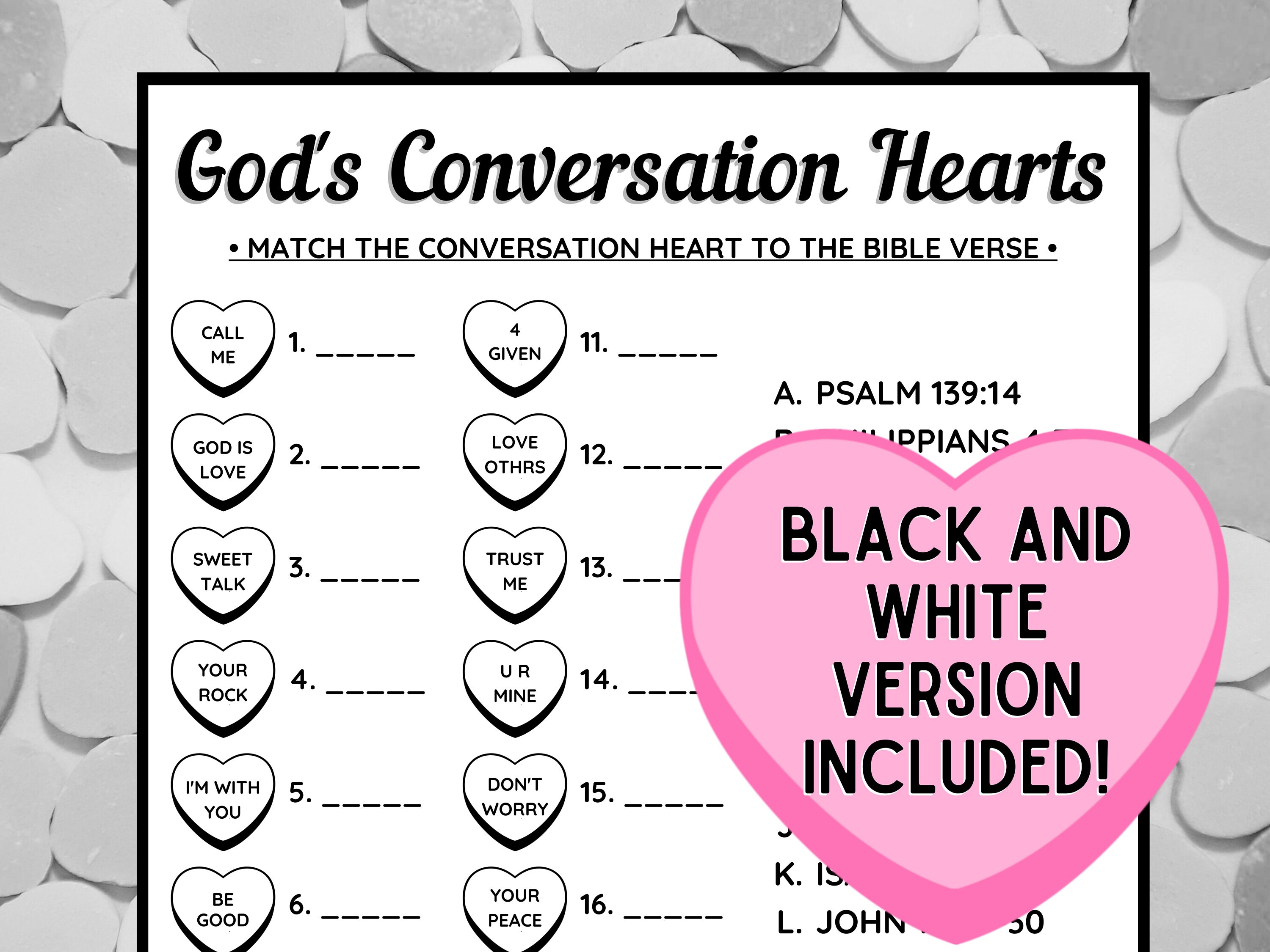 God's Conversation Hearts Bible Match Game Valentine Bible Match Party ...