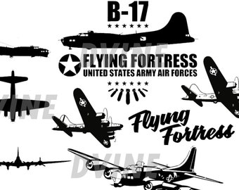 Flying Fortress B-17 B17 Boeing WW2 Never Forget Aircraft Vector Bundle DXF AI Aviation