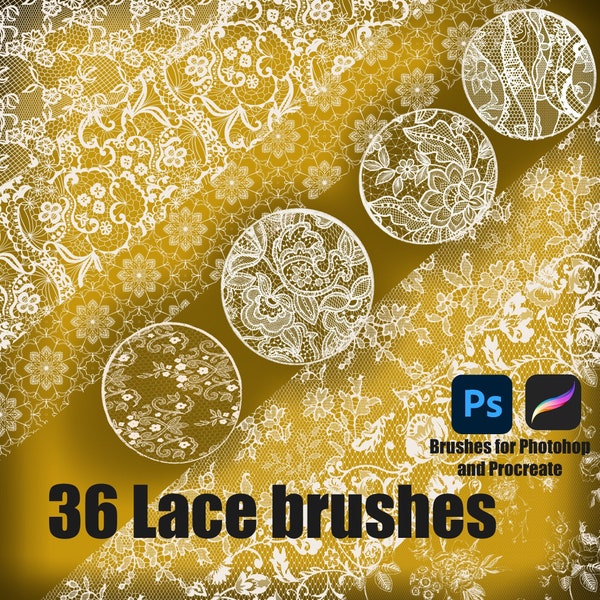 36 Lace Texture  Brushes,Lace Brushes Set,Seamless Lace Brushes, Clothes Texttile Lace Brushset, Brush Pack