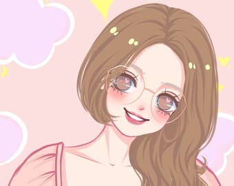 Custom Anime Portrait,Commission Cute Cartoon Anime Portrait, Illustration, Family Portrait, Couple Gift, Pet, Personalized, Anniversary
