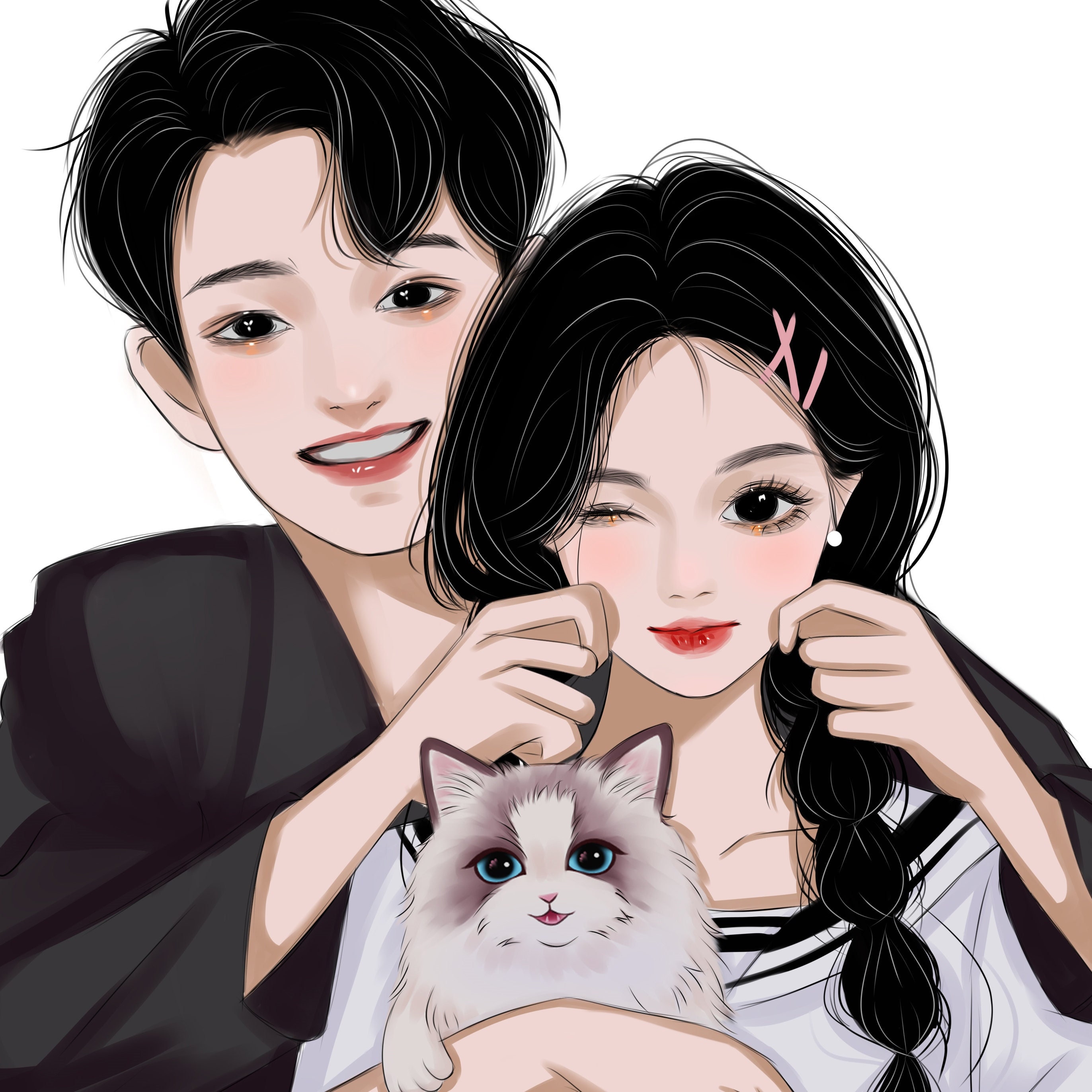 Custom Couple Anime Portrait Cute Couple Drawing Anime Style 