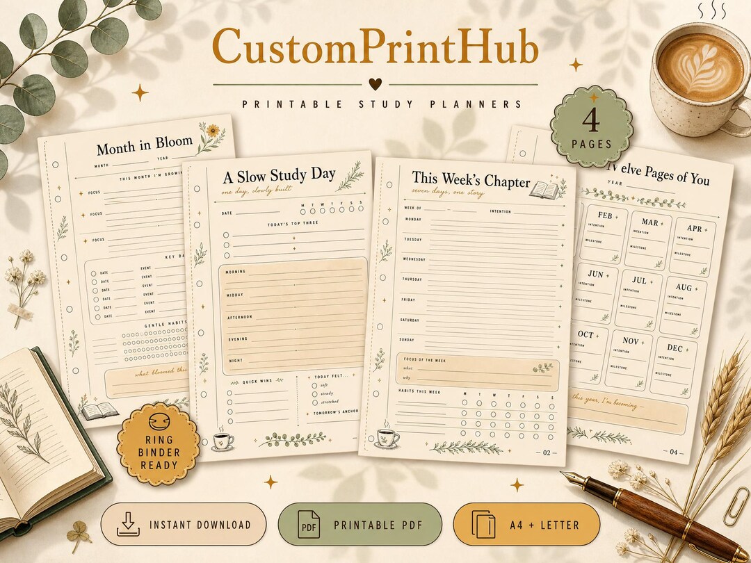 The Latte Study Set | Study Planner Printable PDF | Daily Weekly ...