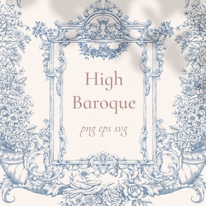 Cornici barocche alte, png eps svg, cornice per invito di nozze, bordo vettoriale, clipart disegnate a mano, cornice di arte lineare, clipart vintage per celebrazioni, blu