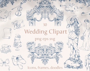 Wedding Clip art bundle, png eps svg, Icons pack, doodles, wedding map creator, baroque frames, vintage celebration, florals digital, vector