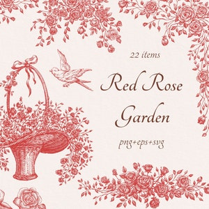 Roter Rosengarten im Png-Design, florale Rahmen, Rosensträuße, botanische Ränder, Vektorhochzeitsclipart, Einladungsdekorationen, Linie Kunst