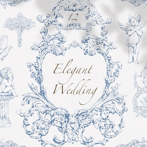 Elegant Wedding Vintage Clip art, EPS  + PNG + SVG, Vector designs for invitation, Instant download