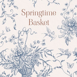 Frühling Korb Png Eps SVG Blumenrahmen, Handgemachtes Clipart, Linie Kunst Blumen, Botanische Zeichnungen, Sommergarten Hochzeit Clipart Blumenstrauß