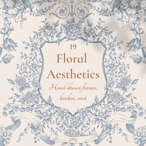 Florale Ästhetik, Png-Grenzen, Vintage-Rahmen, Hochzeitskamm, handgezeichneter Blumenstrauß, Line Art Clipart, viktorianischer Stil, hohe Qualität, bildende Kunst