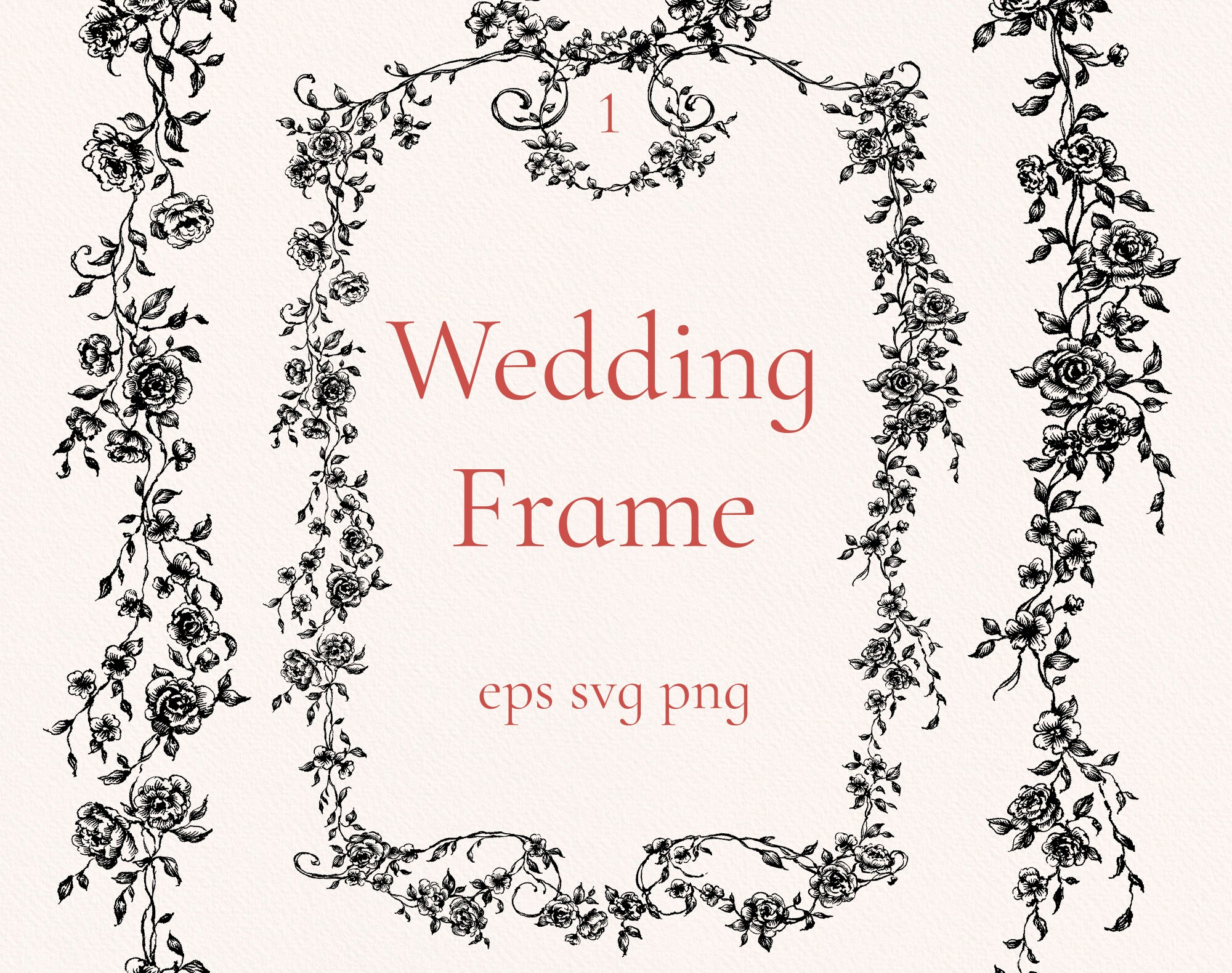 Baroque Wedding Frame Eps Svg Png, Black Border Clipart, Line Art, Bw