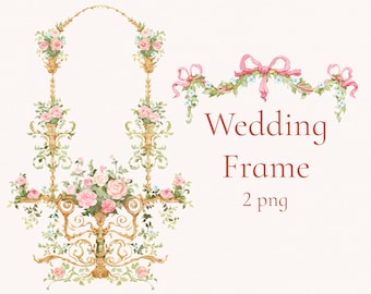 Wedding Frame Png Floral Border Clipart, Vintage, Baroque watercolor frames, birthday design, Celebration clip art, Hand drawn illustration