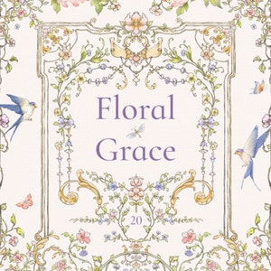 Florale Anmut Png Rahmen, Bordüren, Herz, Schmetterlinge, Vögel, Botanische Illustrationen für Hochzeitseinladungen, Vintage Arnuvo, Moderne Clipart