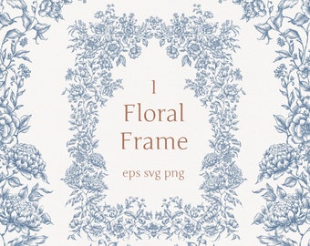 Marco floral de otoño, formato EPS, SVG y PNG, borde victoriano, marcos vectoriales, imágenes prediseñadas botánicas, marco dibujado a mano, diseños para bodas, arte lineal