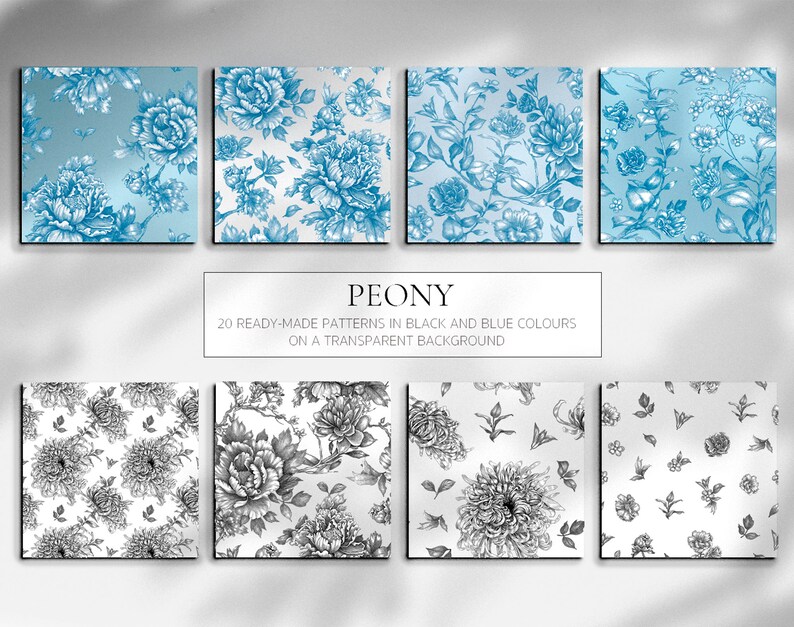 Peony Patterns and Motives Bandle, Clip Art Flowers Design, Floral ...