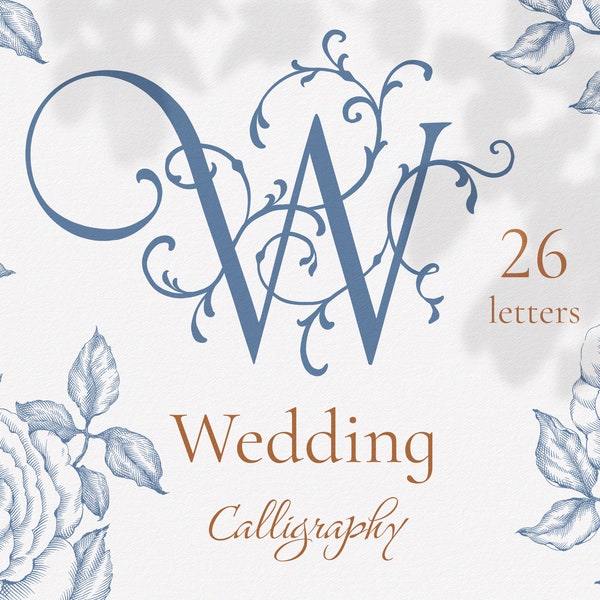 Calligraphie de mariage Png Eps Svg, clipart de police initiale, alphabet de mariage, vecteur vintage lettres, lettre peinte à la main, monogramme, A-Z Capital