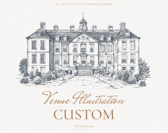 Custom Venue Illustration Png, Vector Hand Drawn Sketch, Wedding invite drawing, Save the Date, Personalised order, 2-14 days ready Line art