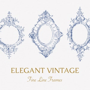Molduras elegantes de linhas finas vintage, esboços de casamento em estilo antigo, clipart png, download instantâneo
