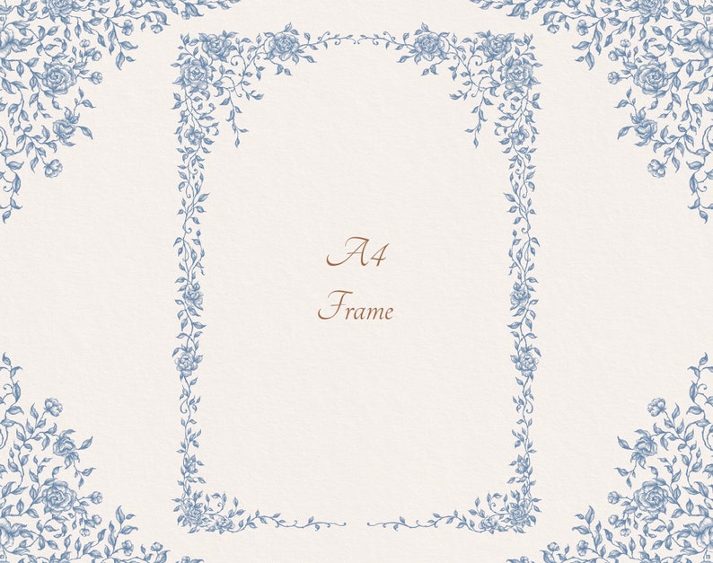 May include: A white background with a blue floral border. The text "A4 Frame" is in the center of the image.