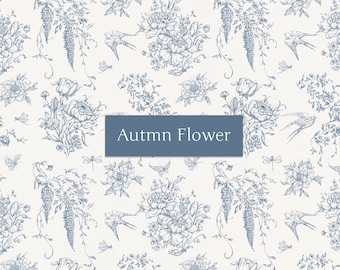 Autumn Flower Pattern, png eps svg, Floral patterns, paper design, fashion art, textile design, toile art, French style, digital print