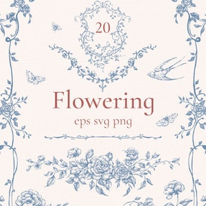 Flowering Classic floral frames, Eps Svg Png, Wedding design, flower borders, Birthday Bouquet, Victorian frame, Roses garden, line art