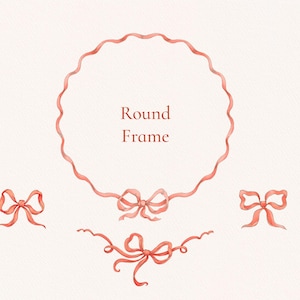 May include: A round frame made of pink ribbon with the text "Round Frame" inside. The frame is decorated with three pink ribbon bows.