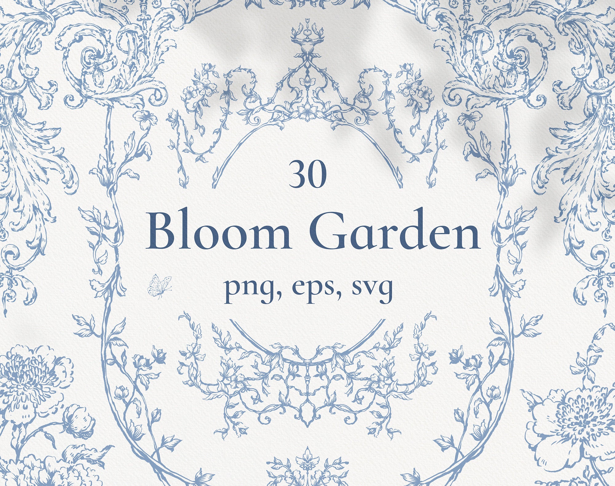 Bloom Garden png eps svg, Baroque line art, Wedding clipart, Victorian frame, Bouquet, Crest, Flowers, Vintage borders, Botanical line art