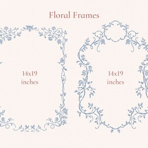 May include: Two blue floral frames with a vine and rose design. The frames are 14 inches by 19 inches.