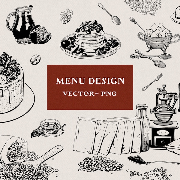 Menu design Bakery illustrations Coffee images, Restaurant food clip art, Vector images, eps, Food clipart,  ink drawings, svg. png