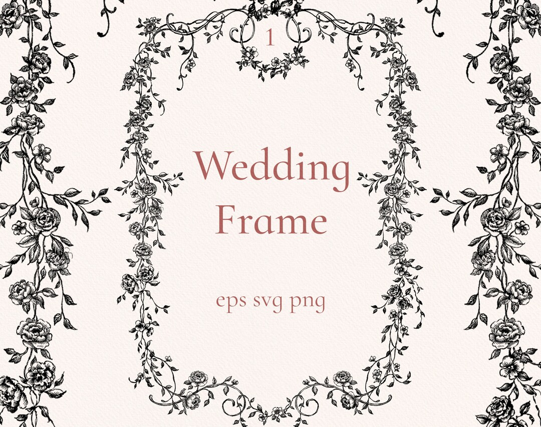 Baroque Wedding Frame Eps Svg Png, Black Border Clipart, Line Art, Bw