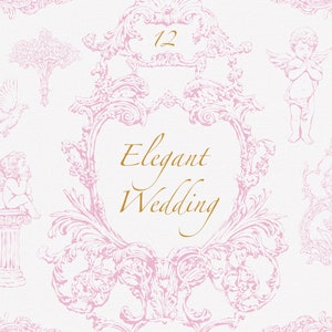 Elegante bruiloft Png-clipart, barokke frames, grafisch boeket, fijne lijnranden, roze illustraties, vintage lijsten, inktbloemen, Renaissance