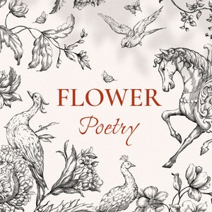 Bloem poëzie Eps Svg Png, vintage vector planten, botanische inkt handgetekende illustraties, middeleeuwse clipart Renaissance boeket Pegasus vogels