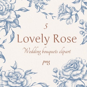 Schöne Rose Hochzeit Bouquets Clipart Png, botanische Linie Kunst Designs, digitale Hochzeitsblumen, bildende Kunst handgemachte Rosen, Blumenbilder