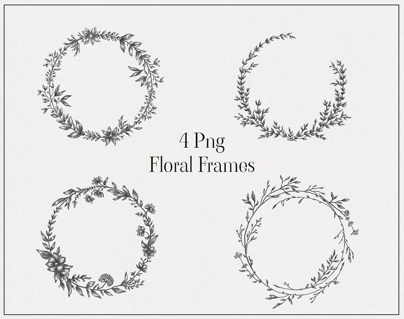 Floral Victorian Frames Png Ink Drawing Wreath Wedding Etsy