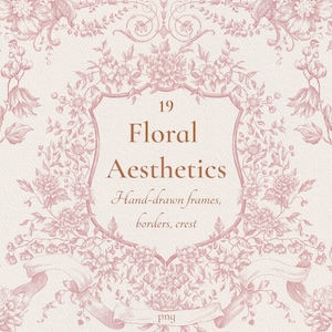 Marcos barrocos rosas con estética floral, bordes franceses, imágenes prediseñadas de bellas artes victorianas, escudo de boda, ramo png, diseño de invitación vintage