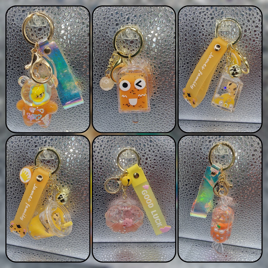 Kawaii Liquid Keychain Bear Floating Liquid Motion Candy Keychain Drink ...