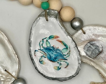 Crab Watercolor Oyster Shell Ornament