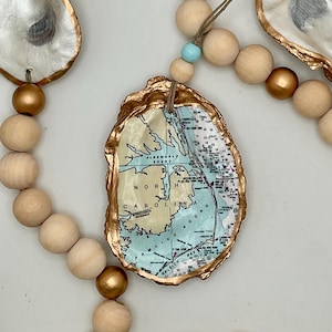Outer Banks NC Nautical Map Oyster Shell Ornament