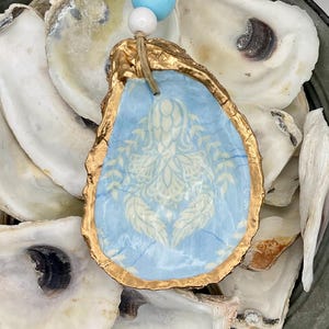 Blue Damask Oyster Shell Ornament